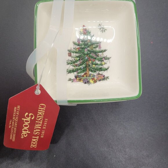 Spode Christmas Tree Set 4 Square Tidbit Plates bowl 5.5" Holiday Tableware - Picture 5 of 6